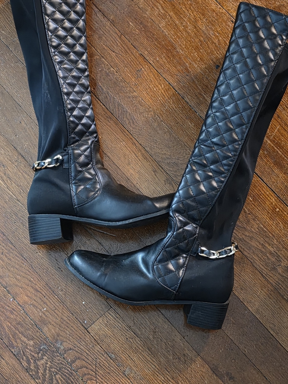 Tall Quilted Black Faux Leather Riding Boots Sz 10